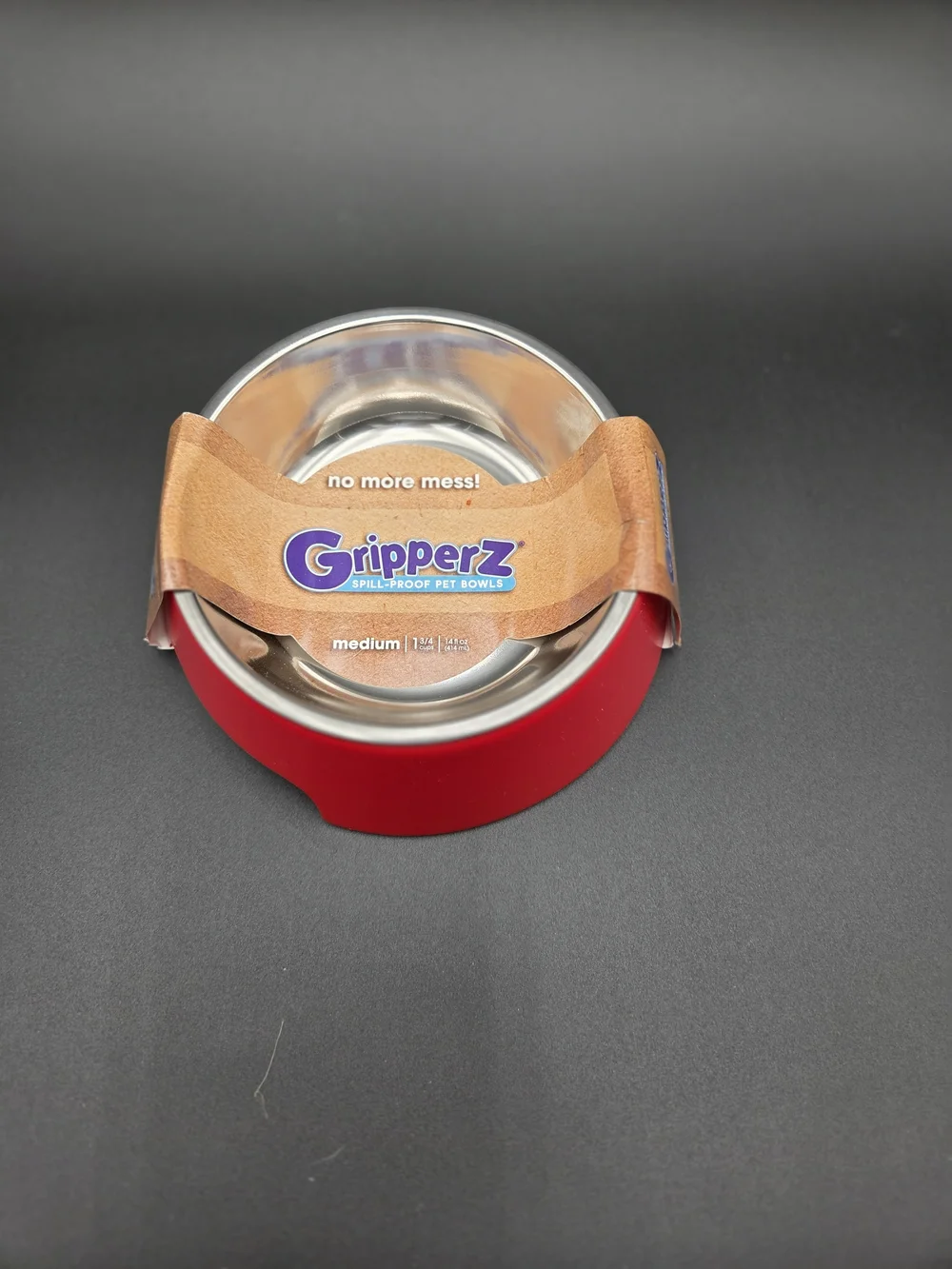 GripperZ Spill Proof Pet Red/Sliver Bowl Size M
